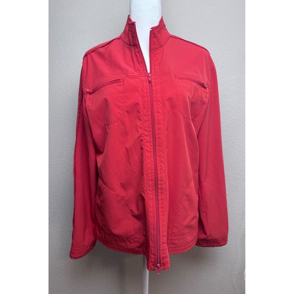 Chicos‎ Zenergy Red Full Zip Jacket Size 1 Med/8 Stretch Pockets Athletic